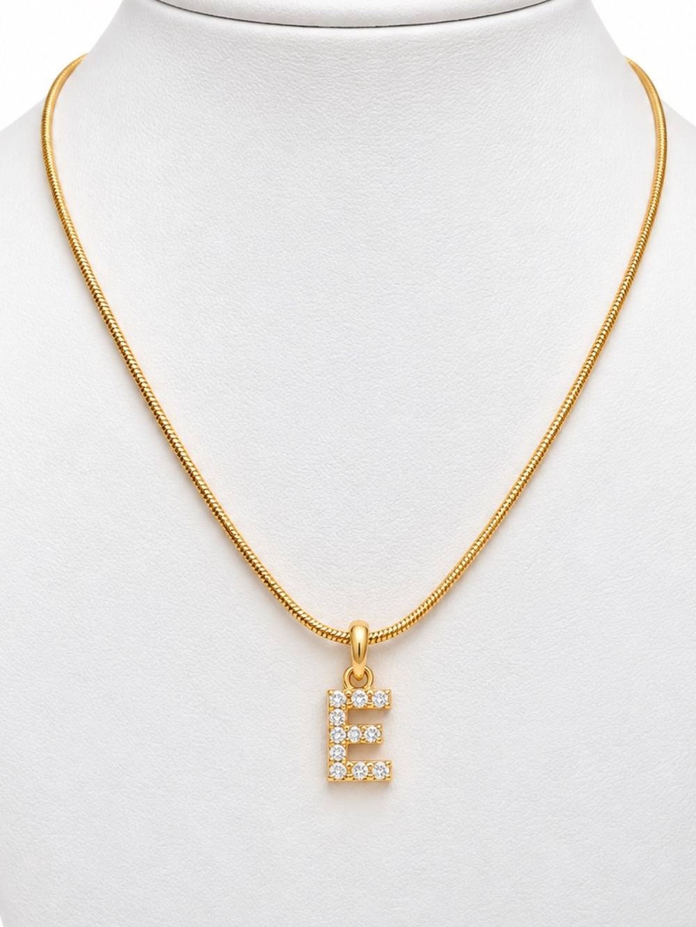 Premier Designs Gold Tone Pave Initial "E" Pendant Necklace 18" Snake Chain